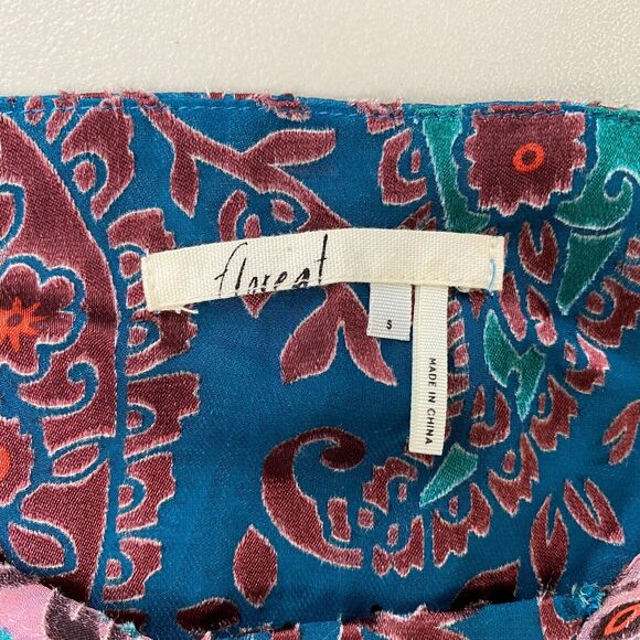 Floreat Anthropologie Top Small Valo Boho Paisley Burnout Bell Sleeve Silk Bld - Picture 11 of 13